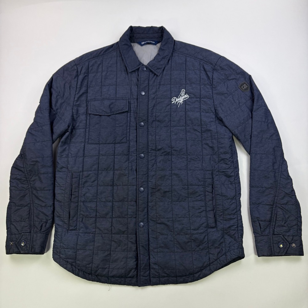 Cutter & Buck Dodgers Quilted Shirt Jacket Mens L Navy Blue MLB Shacket